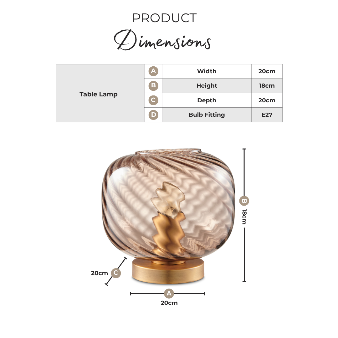 Aurelia Small Brown Glass Touch Dimmable Table Lamp
