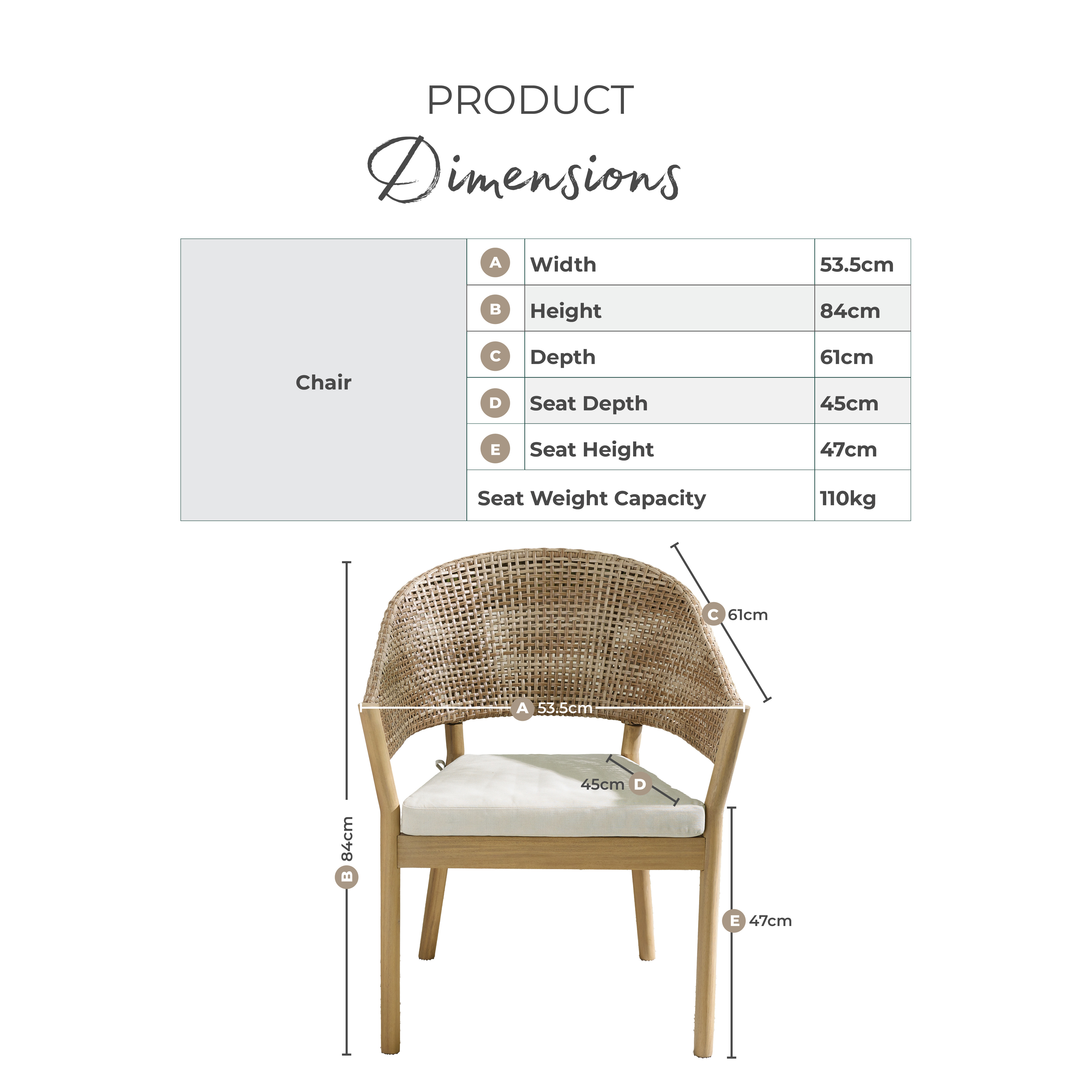 2x Asa Wood, Wicker & Cream Indoor / Outdoor Dining Chairs