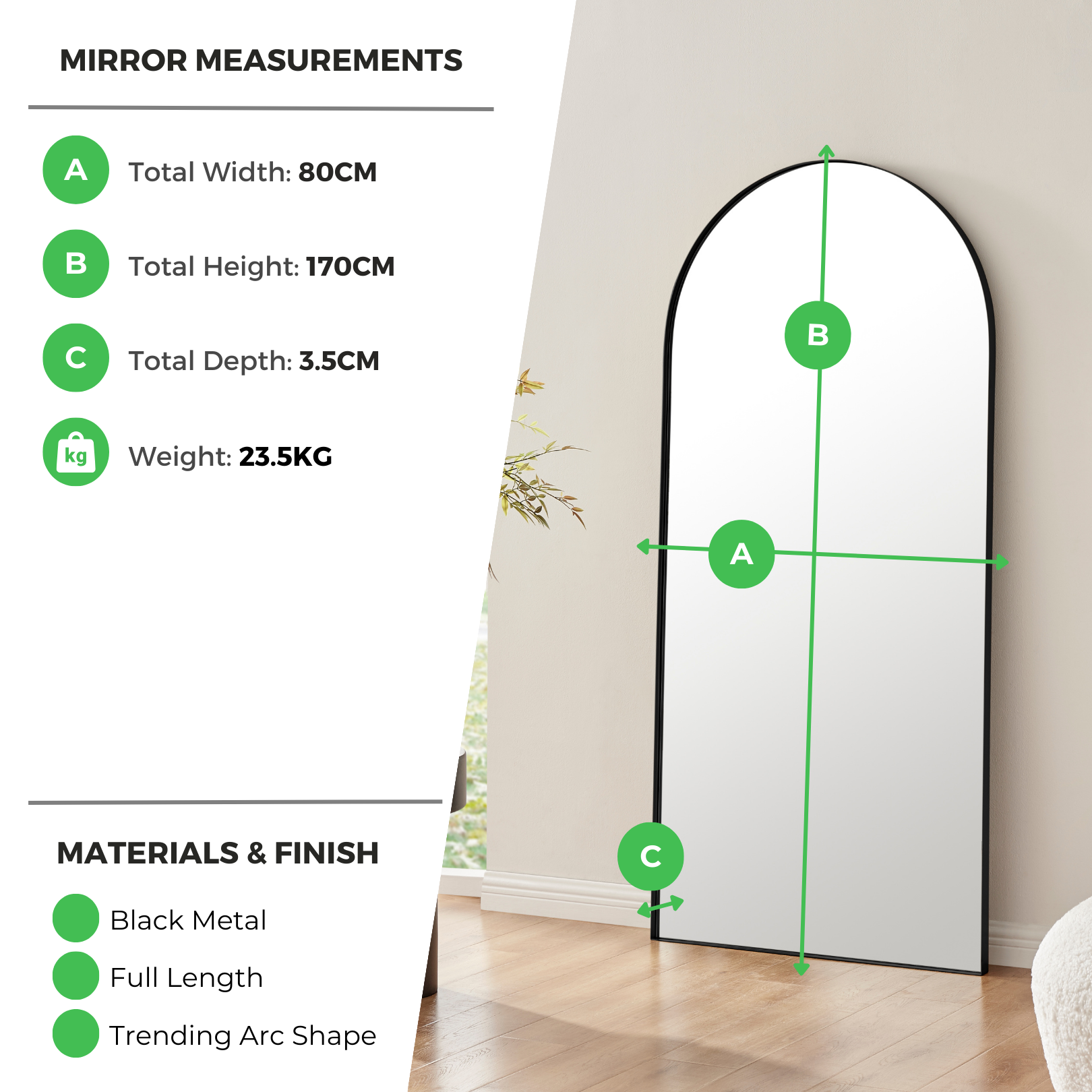 Ottilie Gold Large Full Length Arch Mirror
