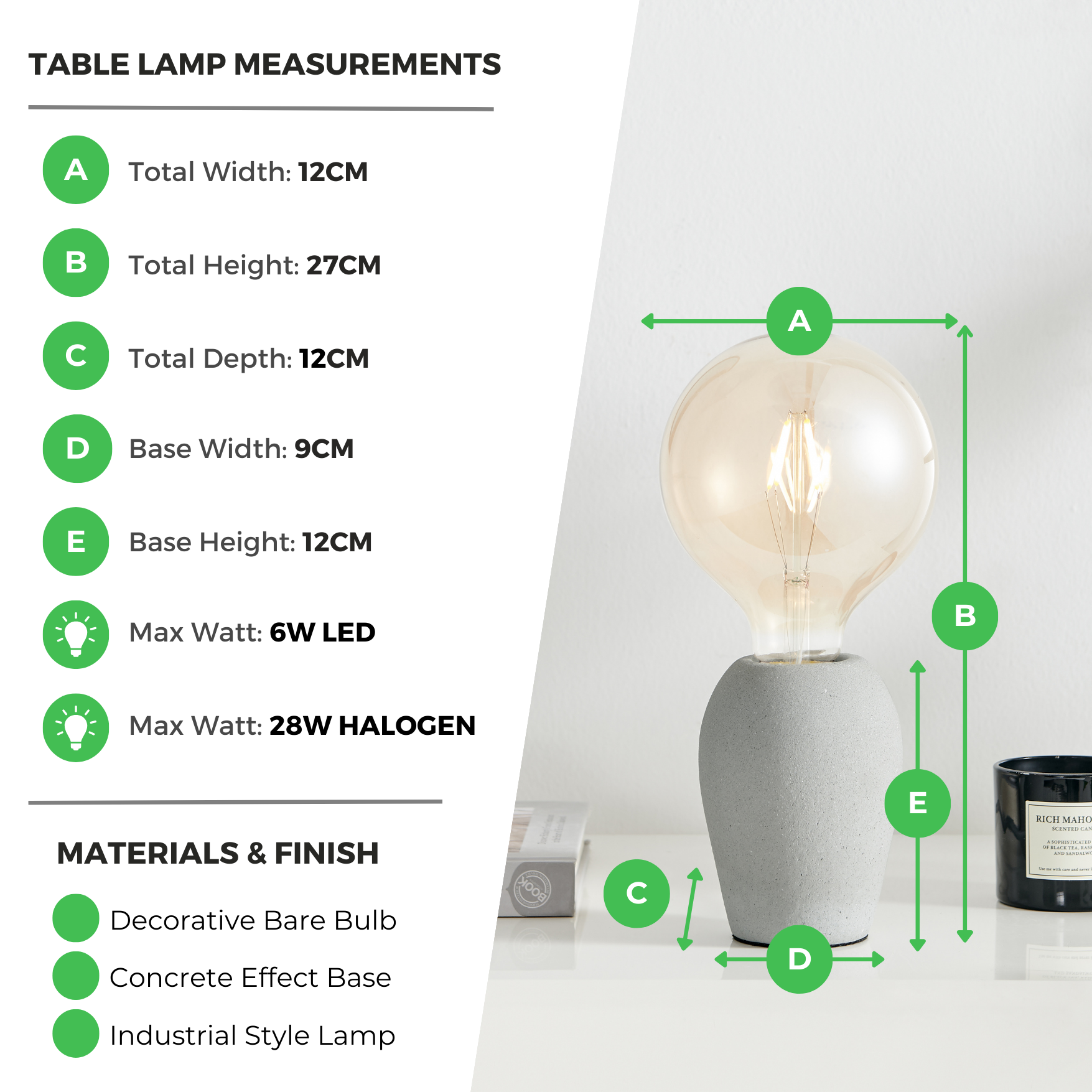 Kayla Grey Concrete and Smoked Glass Industrial Table Lamp