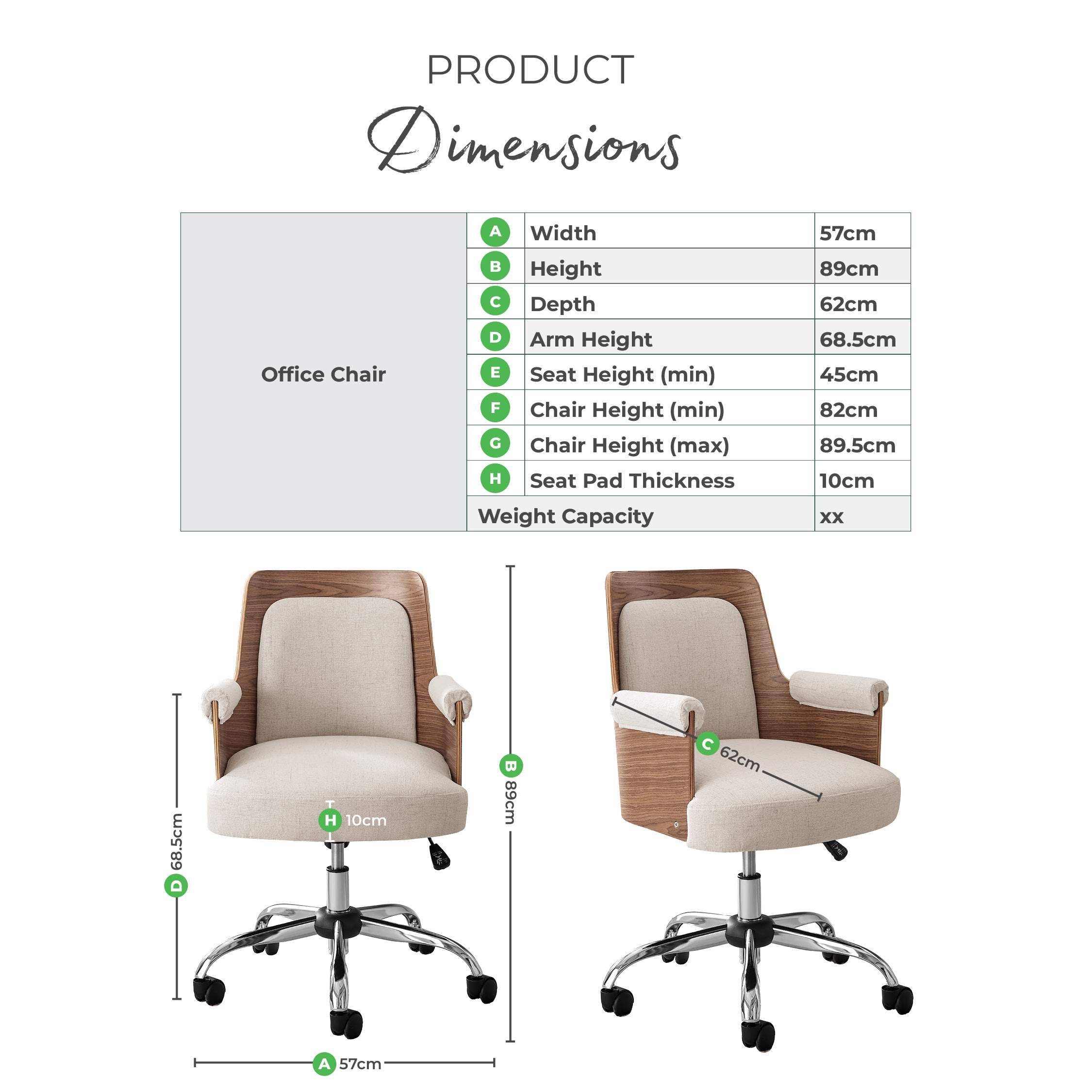 Hoomz Cream Fabric and Wood Swivel Office Chair