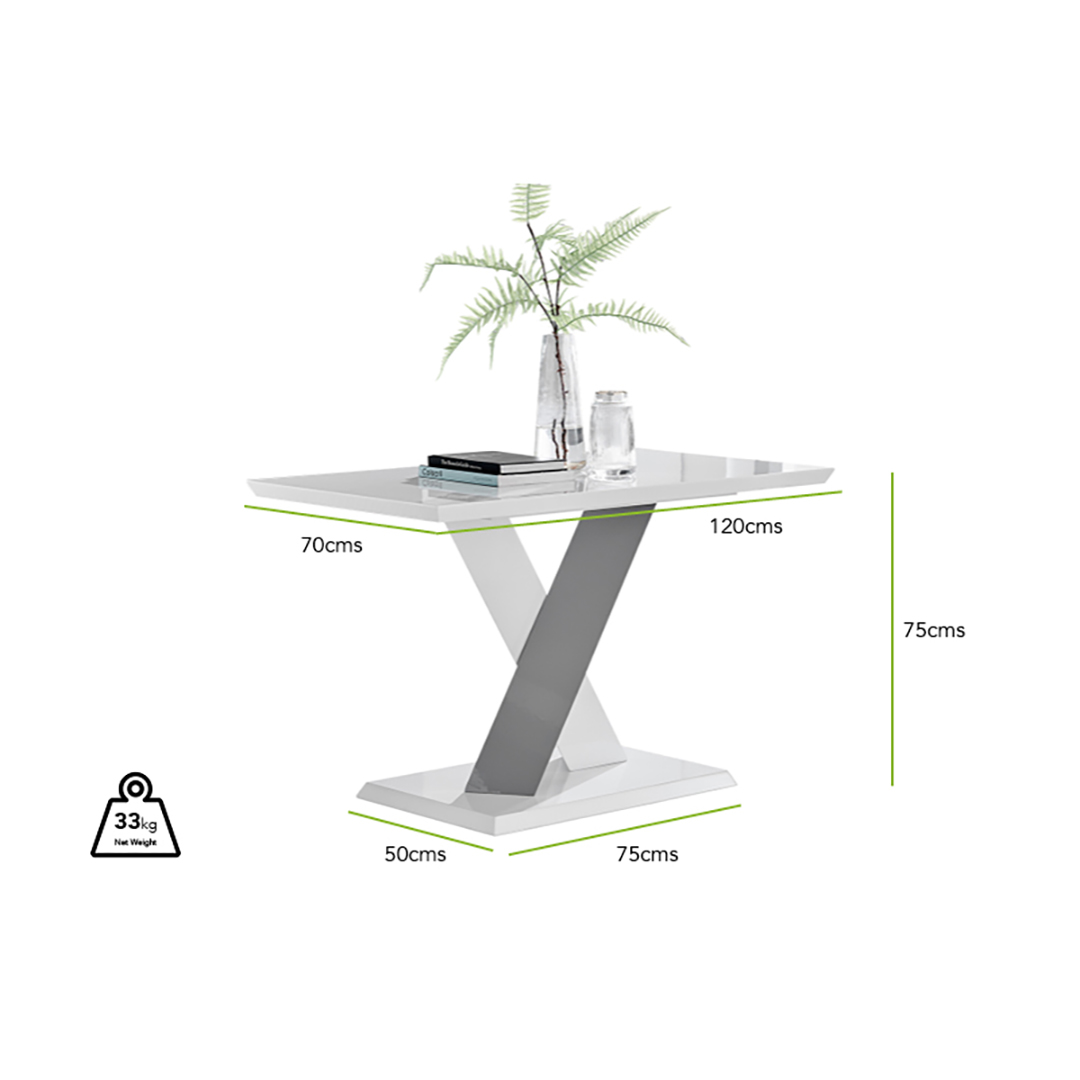 Monza Rectangular White and Grey High Gloss 4 Seater Dining Table