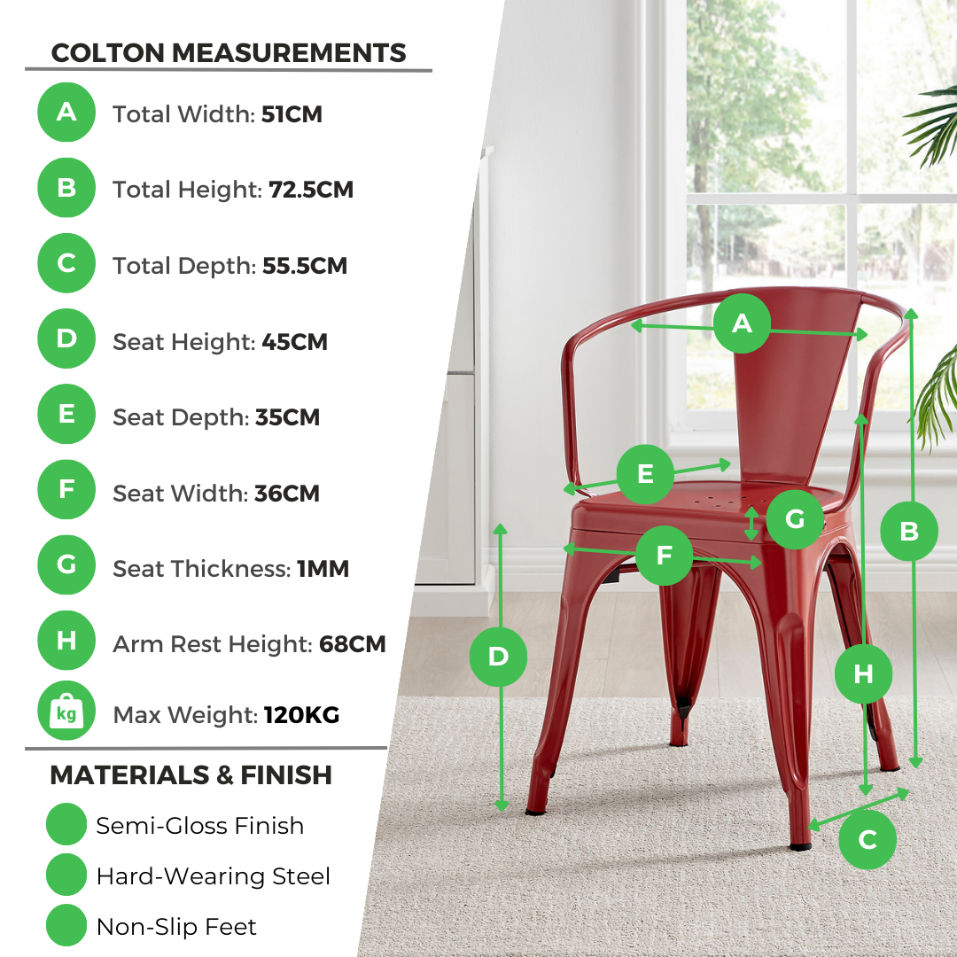 2x Colton White 'Tolix' Style Metal Dining Chairs with Arms
