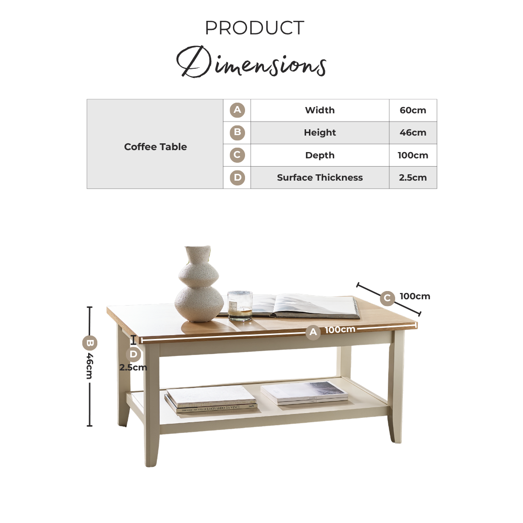 Eden Rectangular Cream and Oak Veneer Coffee Table