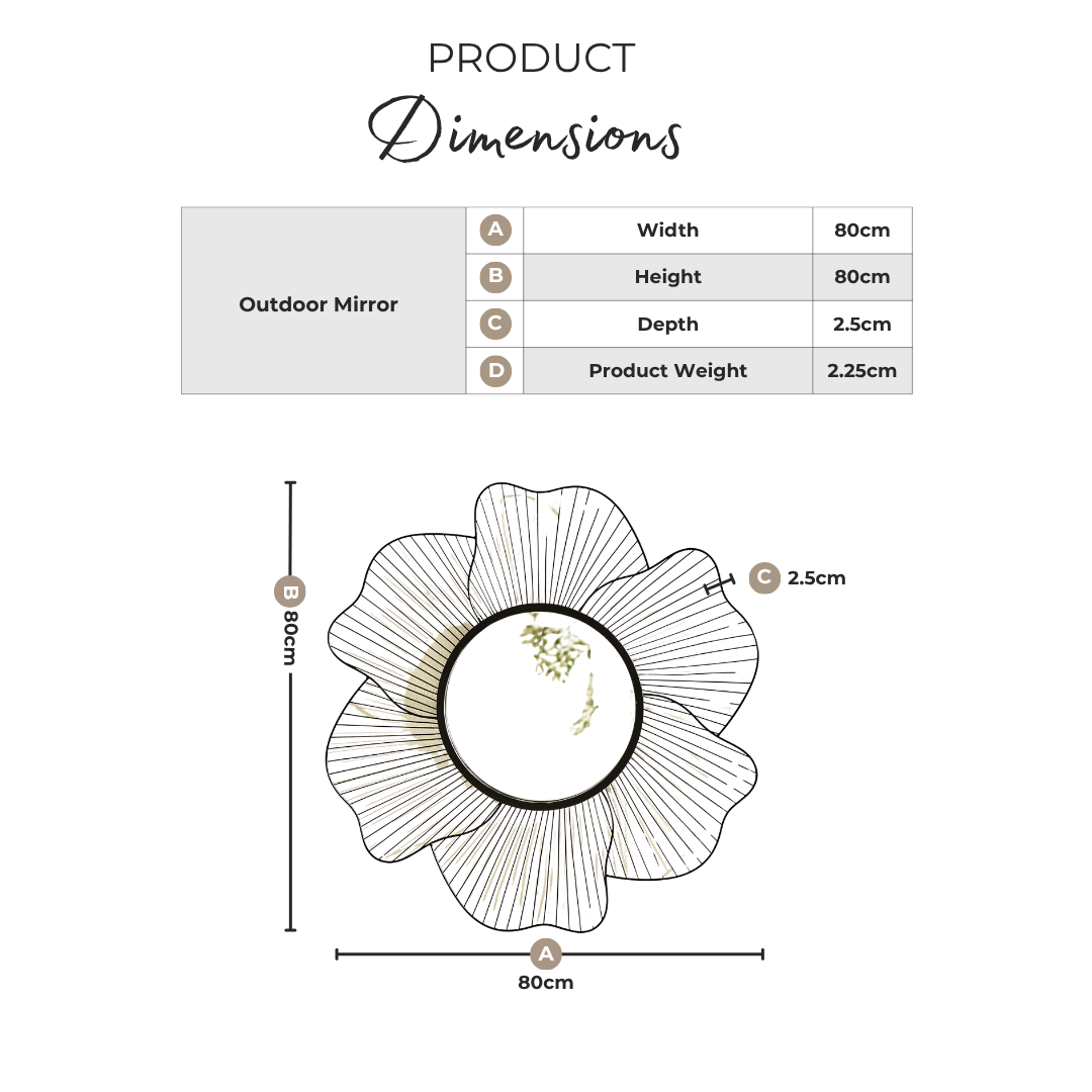 Flora Gold Medium Round Flower Frame 80cm Garden Mirror