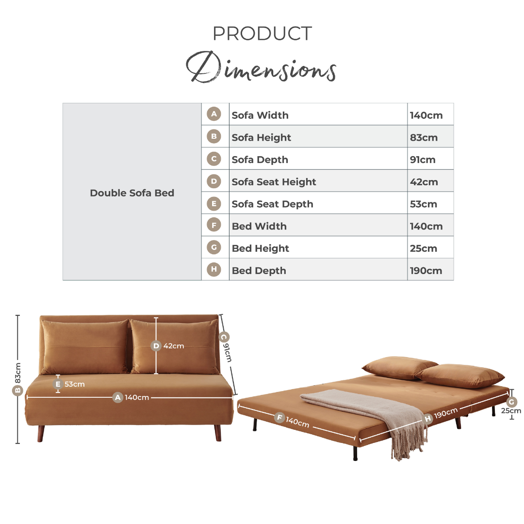 Bobby Orange Velvet Double Folding Sofa Bed
