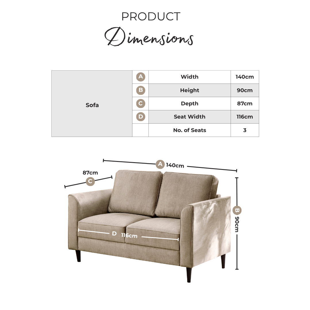 Logan Beige Fabric 2 Seater Sofa