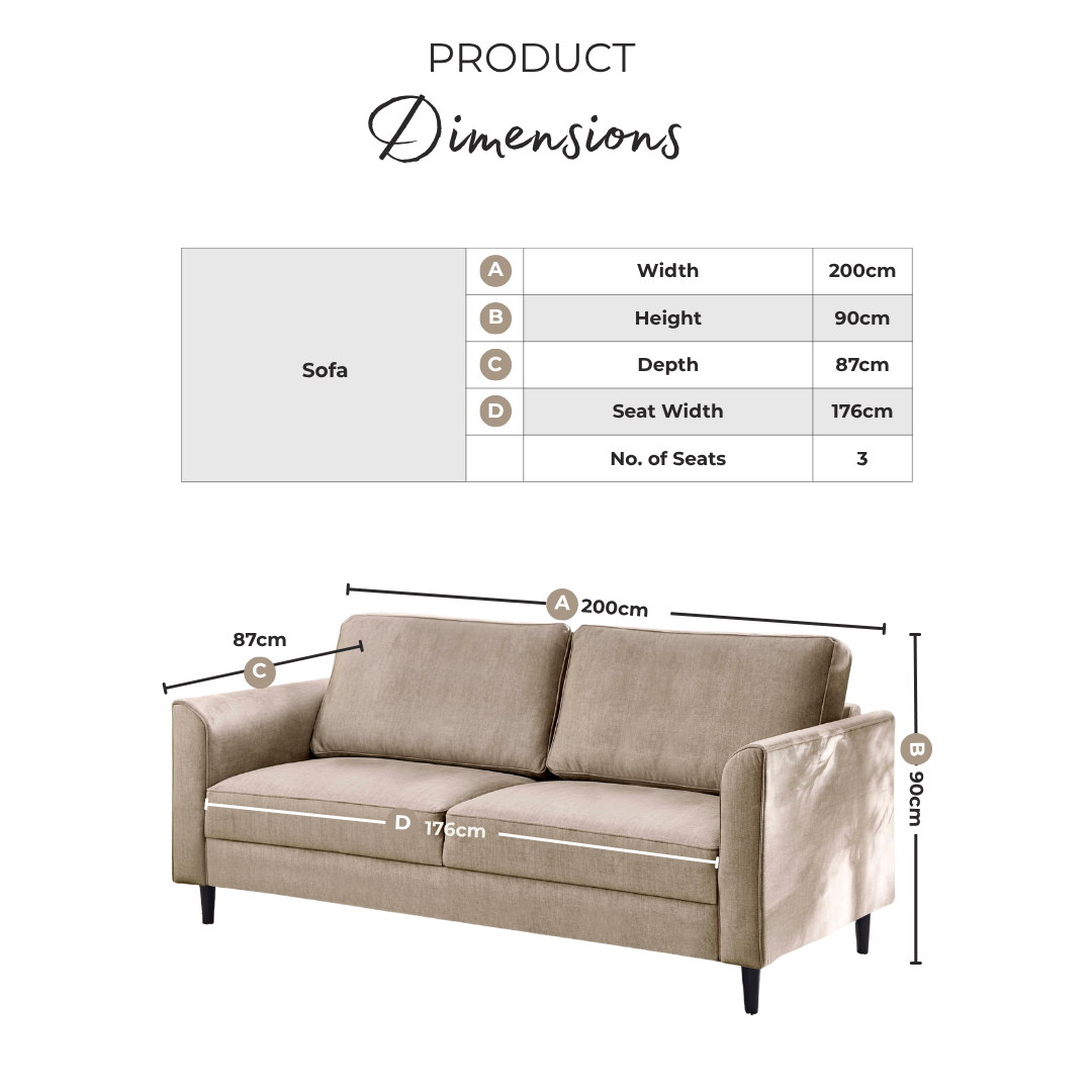 Logan Ocean Blue Fabric 3 Seater Sofa