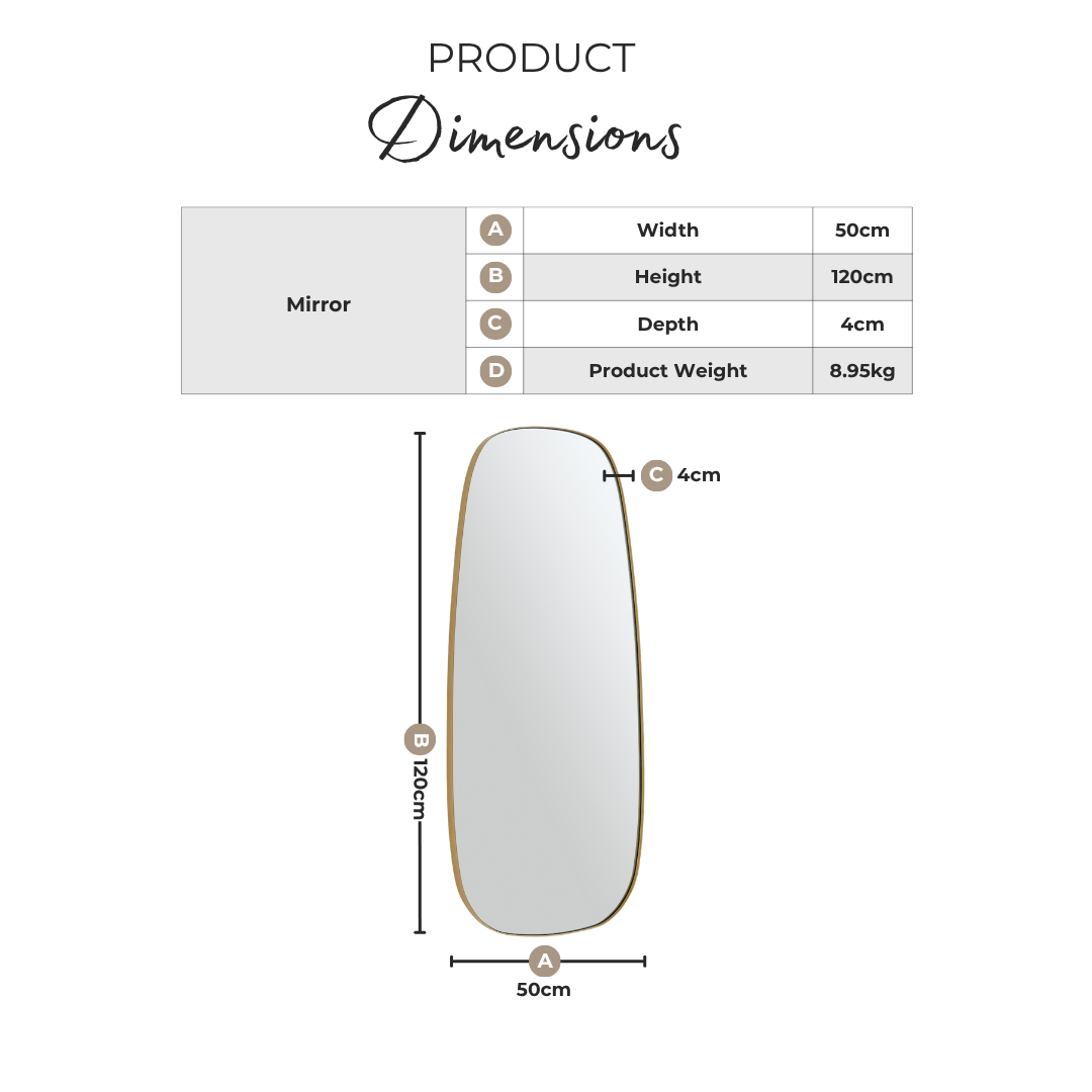 Elodie Black Metal Large 120x50 Pebble Shape Wall Mirror