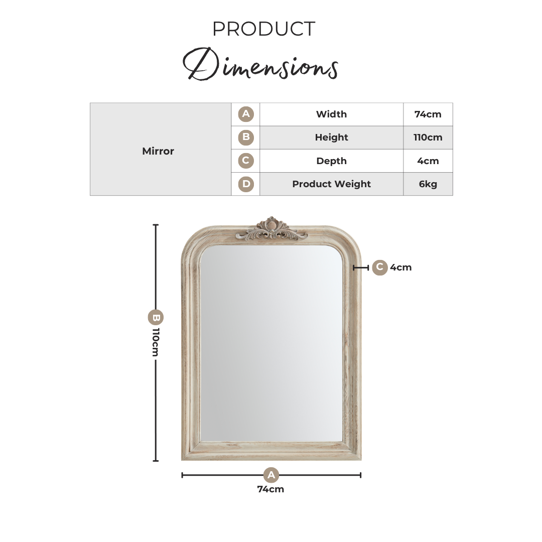 Francis Whitewash Wood Large 110x74cm Overmantle Arch Mirror