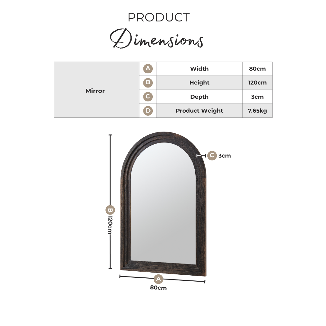 Liora Walnut Wood Full Length 120x80cm Arch Mirror