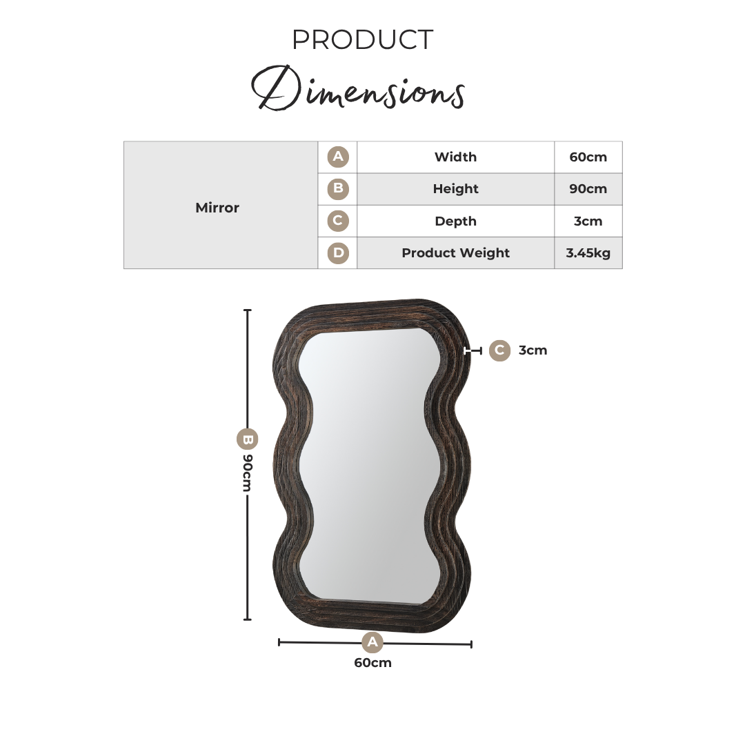 Liora Walnut Wood Medium 90x60cm Rectangle Wavy Wall Mirror