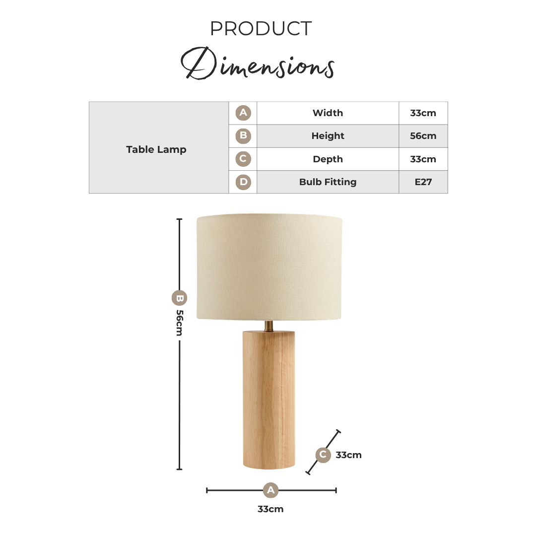 Connie Wood Cylindrical Pillar Table Lamp