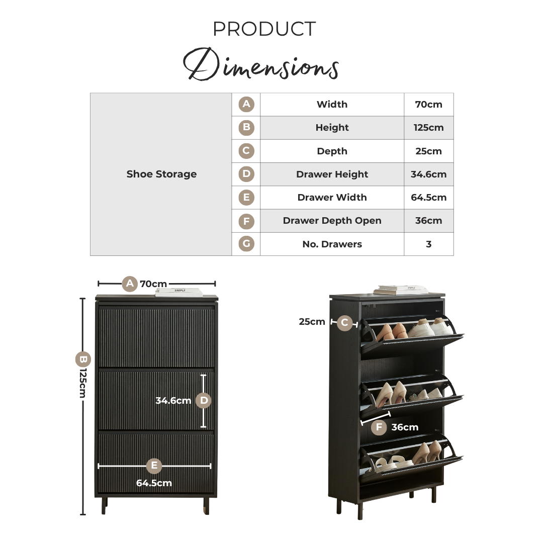 Penrose 3 Door Black Wood Shoe Storage Cabinet