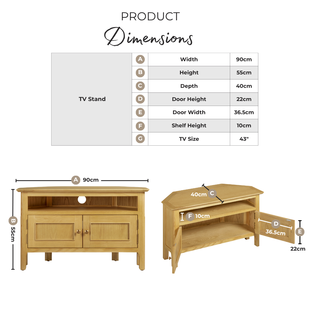 Belle Solid Oak Wood Corner TV Stand