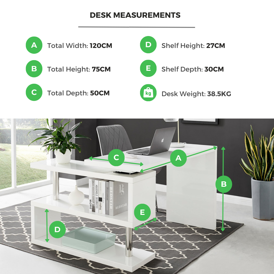 Siena White High Gloss Rotating Desk