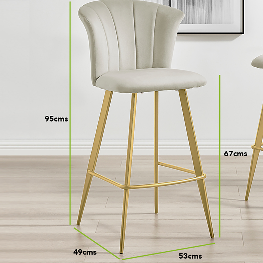 2x Juniper Cappuccino Beige Velvet Counter Stools Gold Legs