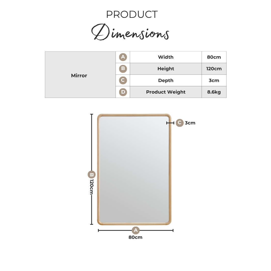 Rowena Oak Wood Large 120x80cm Rectangle Wall Mirror