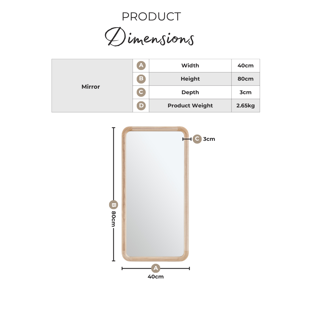 Rowena Oak Wood Small 80x40cm Rectangle Wall Mirror