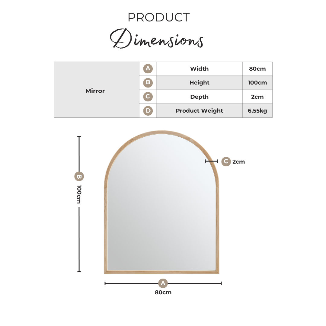 Valerie Walnut Wood Medium 100x80cm Overmantle Arch Mirror
