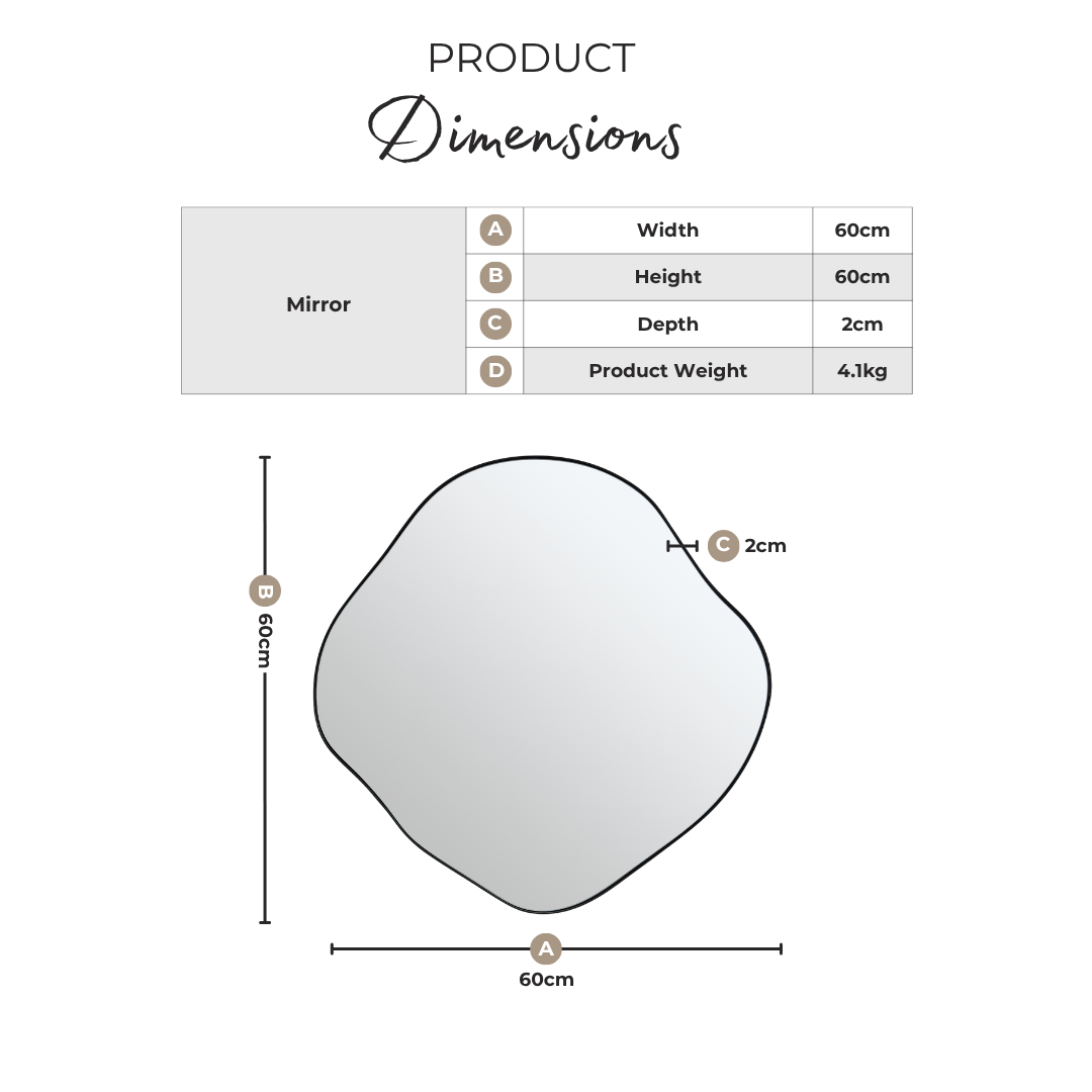 Vita Gold Metal Small 60x60cm Pebble Shape Wall Mirror