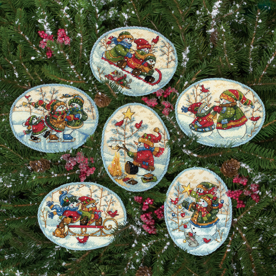 Picture of Gold Petite: Counted Cross Stitch Kit: Ornament: Snowmen: Set of 6