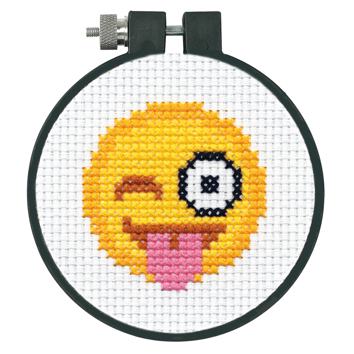 Counted cross stitch kit with hoop tongue out emoji  dimensions Counted cross stitch kit with hoop tongue out emoji  dimensions