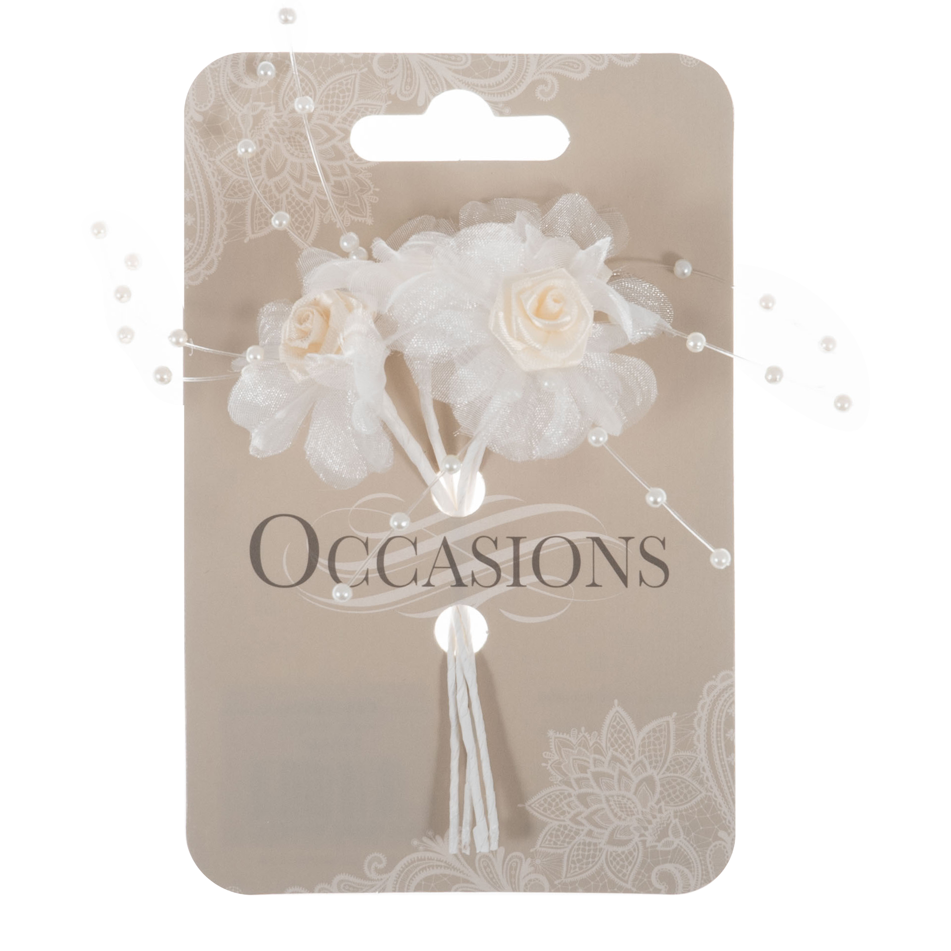Picture of Ribbon Rose with Net & Pearls: 26mm: Cream: 6 Packs of 4 Stems