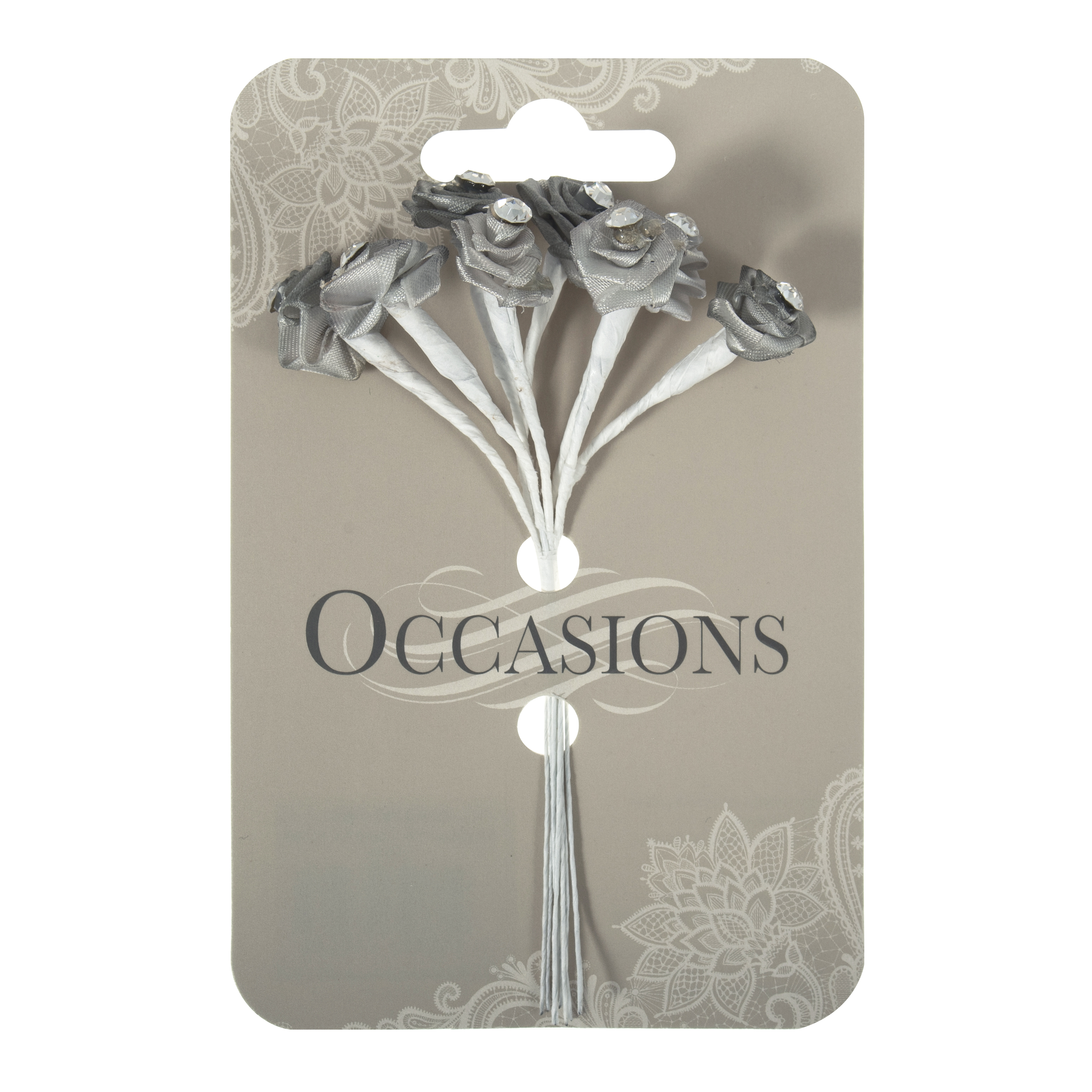 Picture of Ribbon Rose: Diamante: 13mm: Pack of 8: Grey