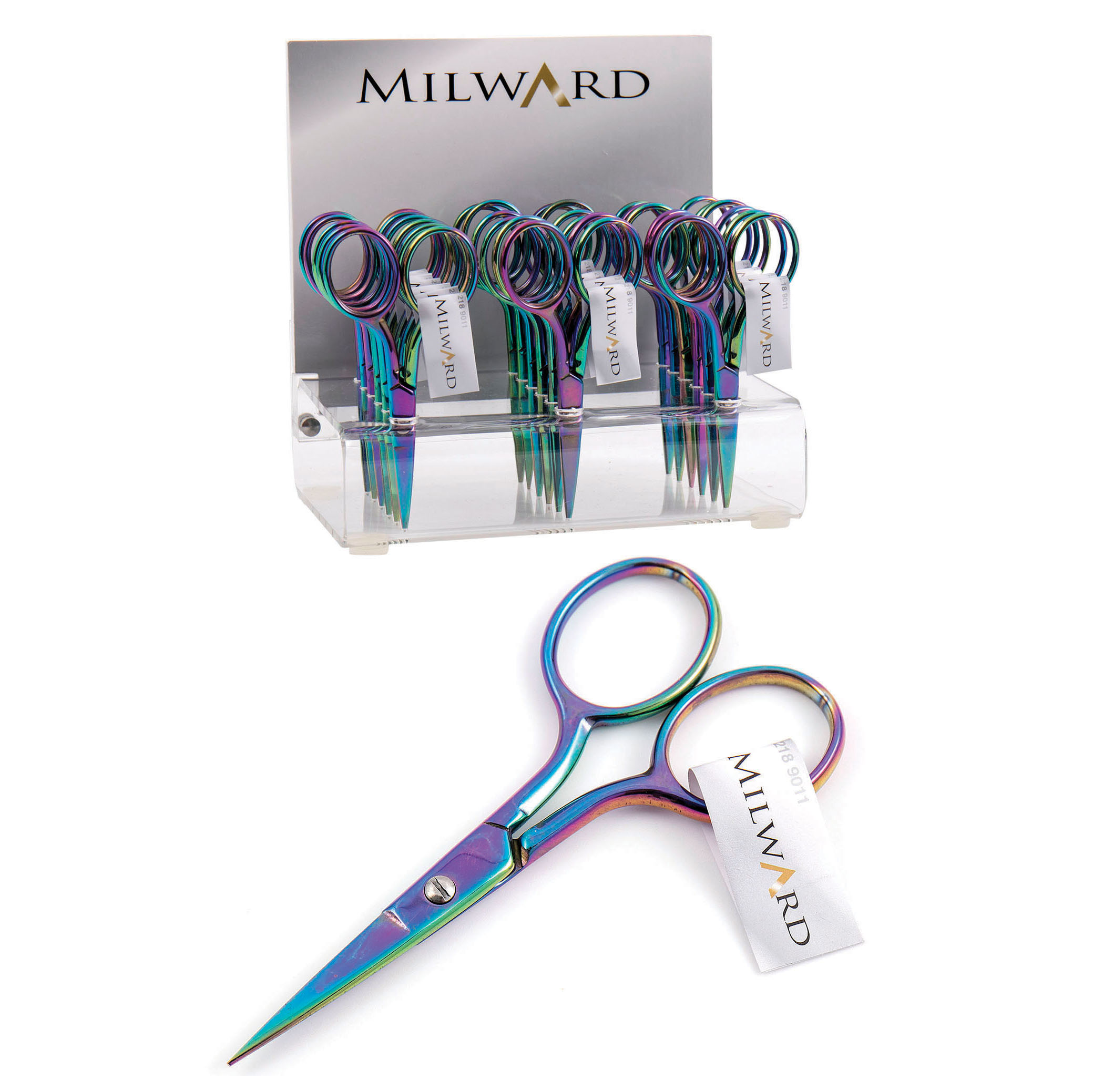 Picture of Counter Display Unit: Rainbow Straight Embroidery Scissors: 3.5in/9cm: Multi: 18 Pieces