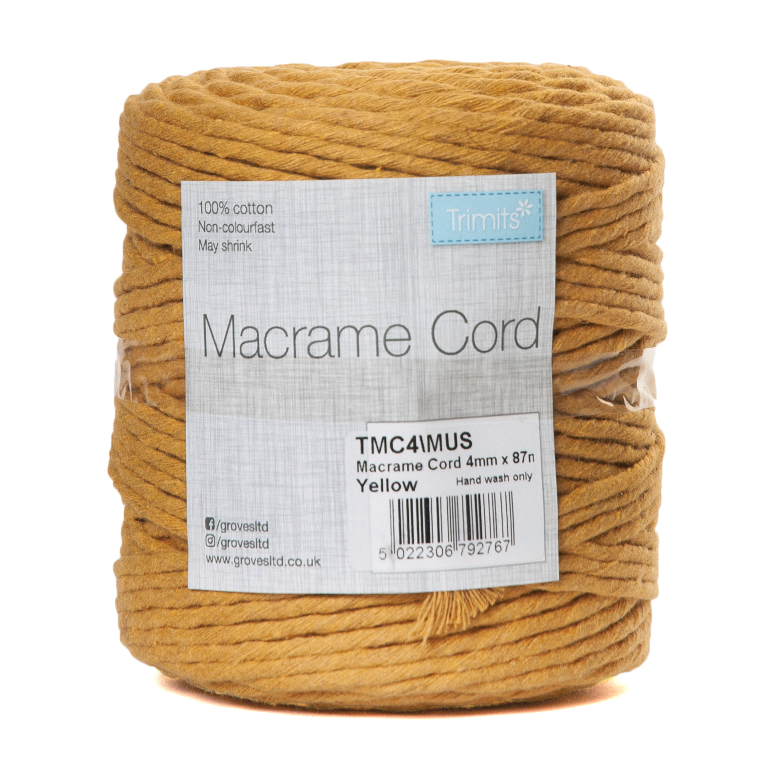 Trim Macramé Cord Cotton 87m x 4mm 0.5kg Mustard Trimits