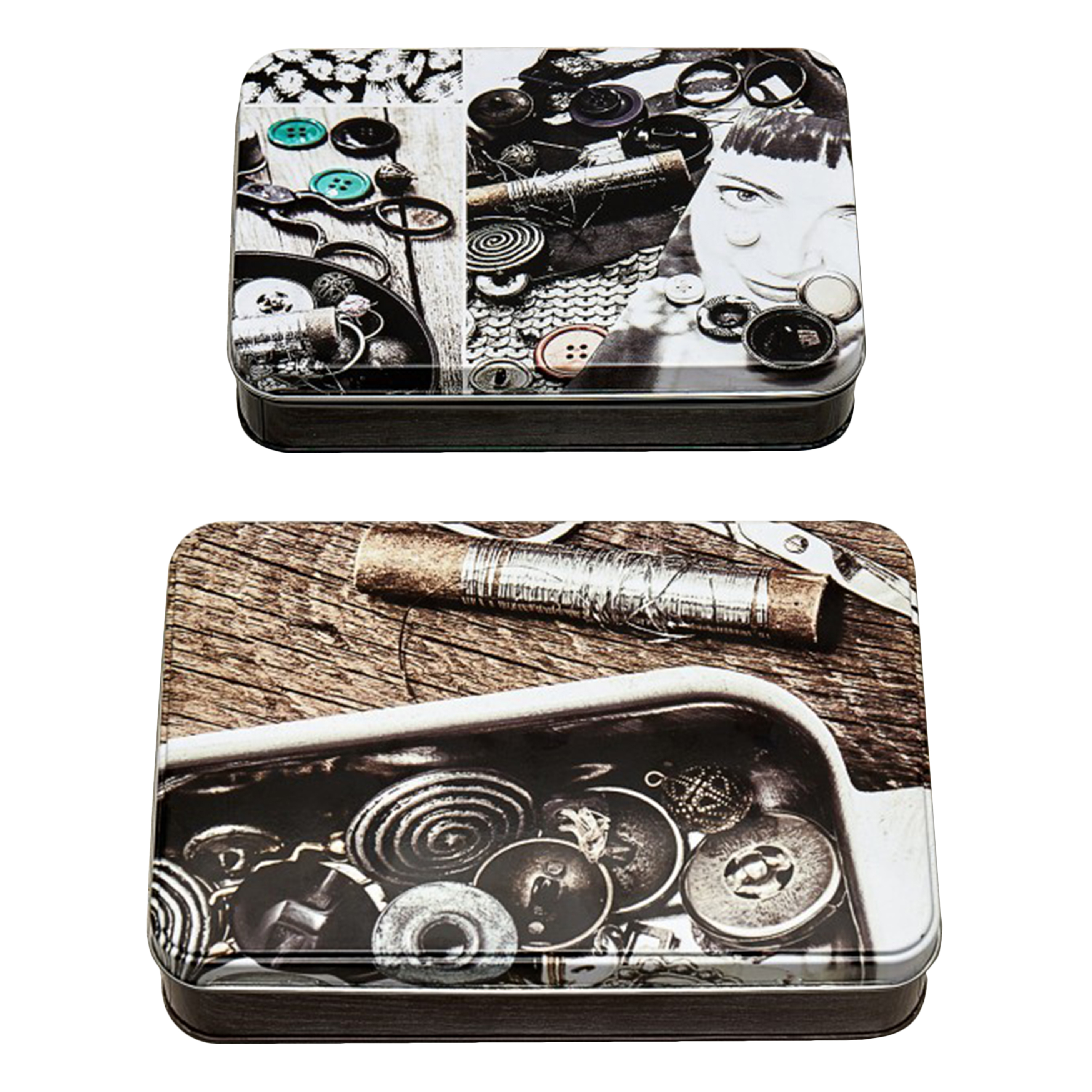Picture of Sewing Themed Tins: Set of 2: Monochrome