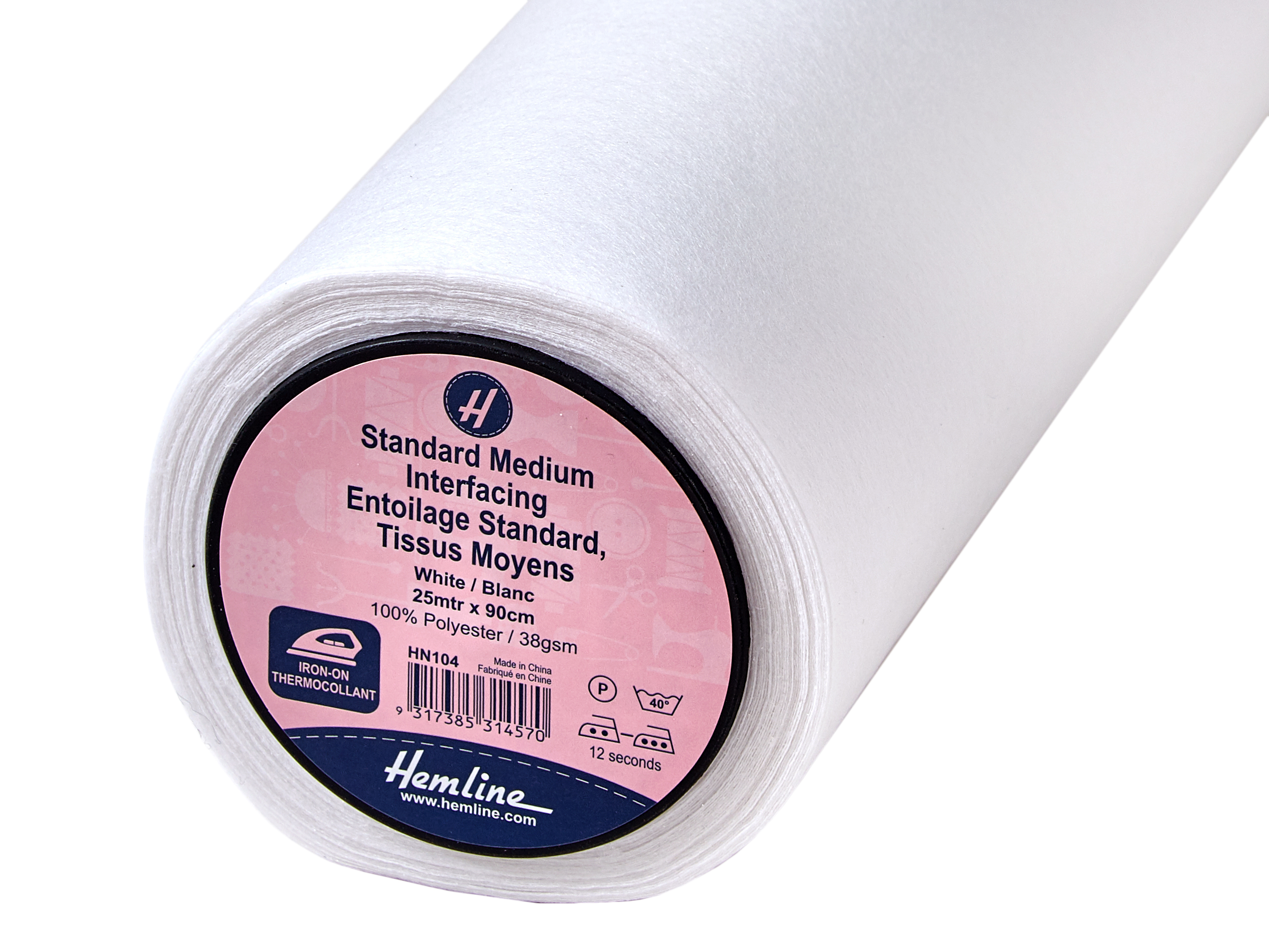 Interfacing Standard Medium Ironon 25m x 90cm White Hemline