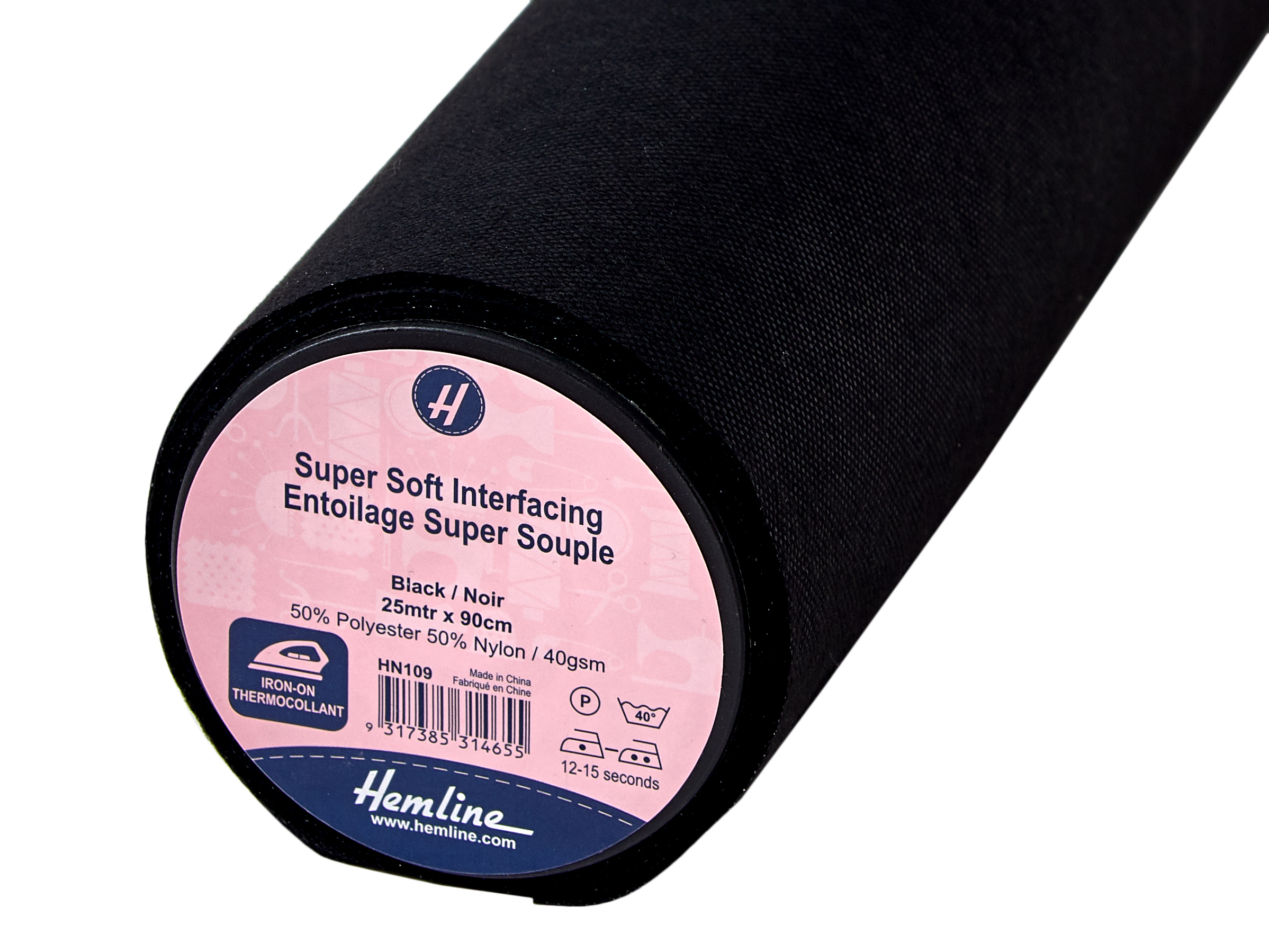 Interfacing SuperSoft Ironon 25m x 90cm Black Hemline Groves