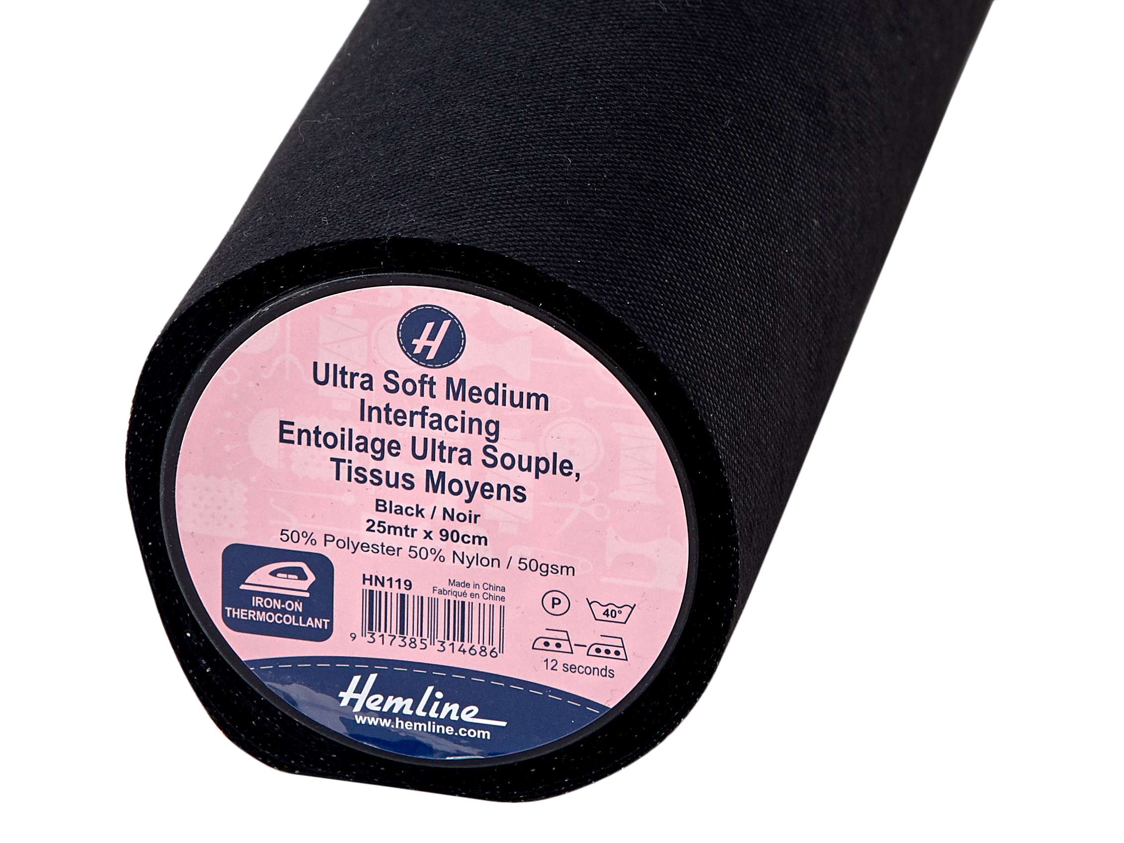 Interfacing UltraSoft Medium Ironon 25m x 90cm Black Hemline