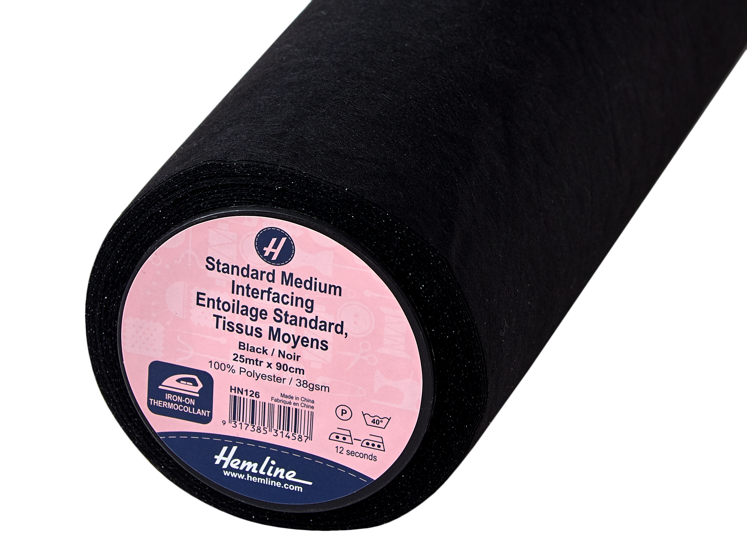 Interfacing Standard Medium Ironon 25m x 90cm Black Hemline