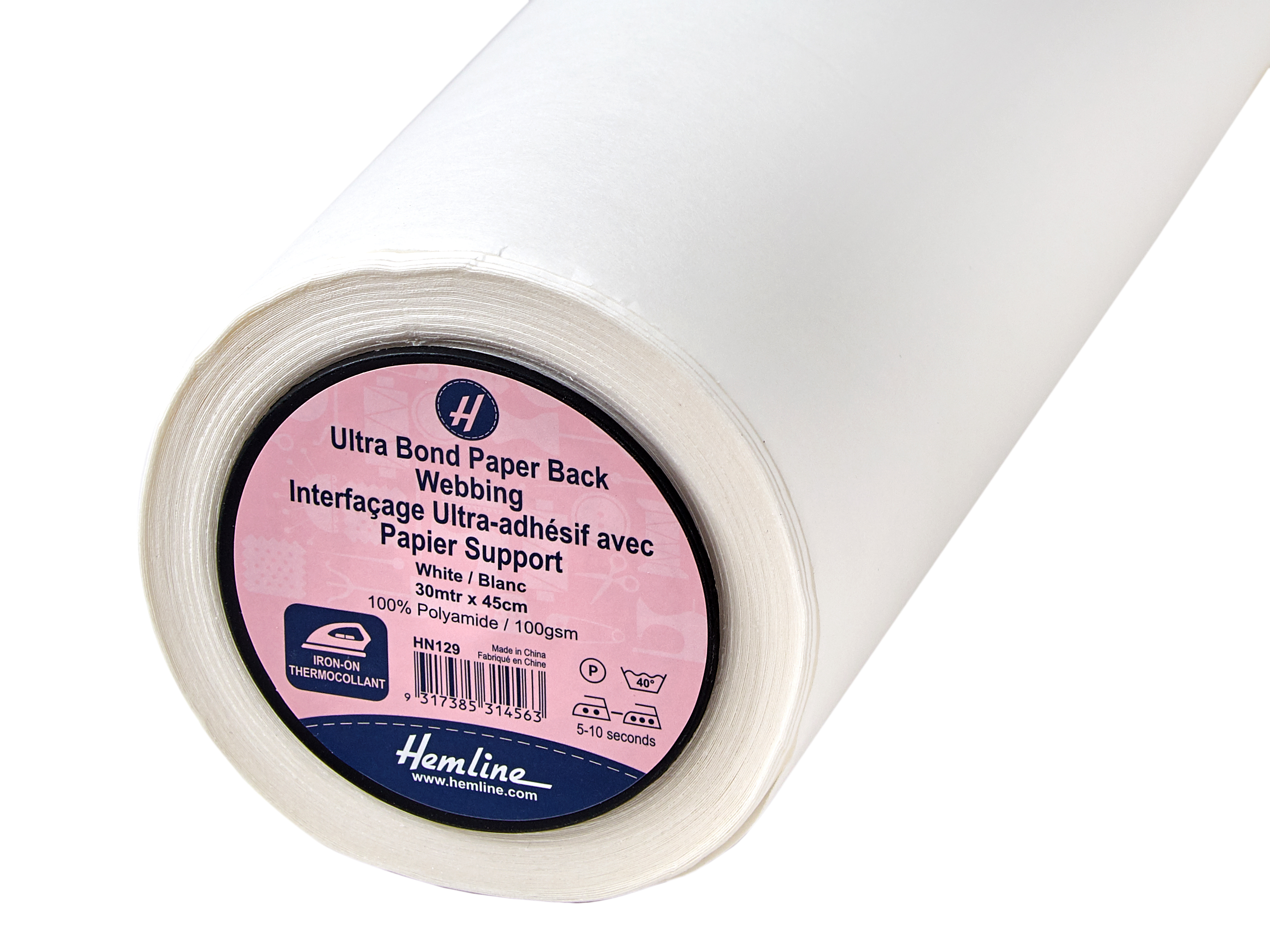 bing UltraBond Paper Backed Ironon 30m x 45cm White Hemline