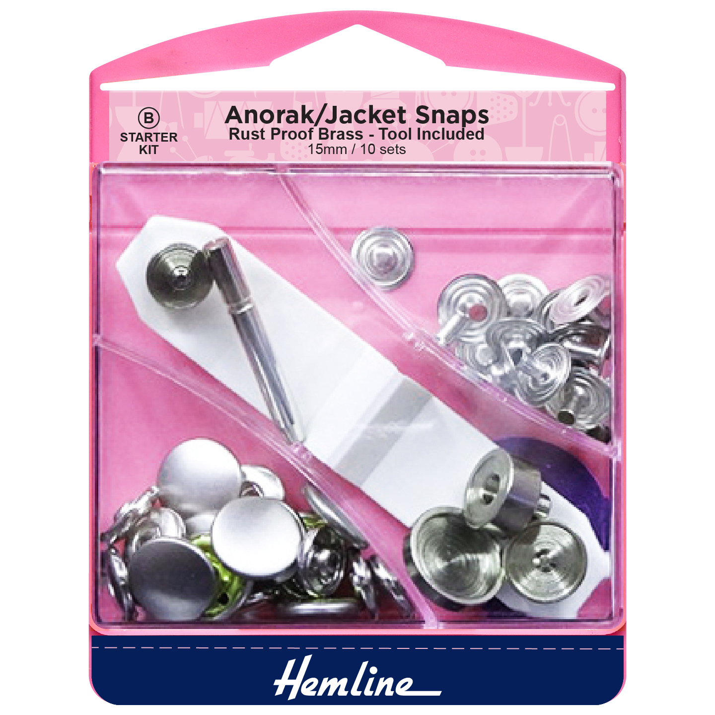 Hemline Set 20 Automatici In Metallo Neri - Misure Assortite, Per Cucito E Fai Da Te