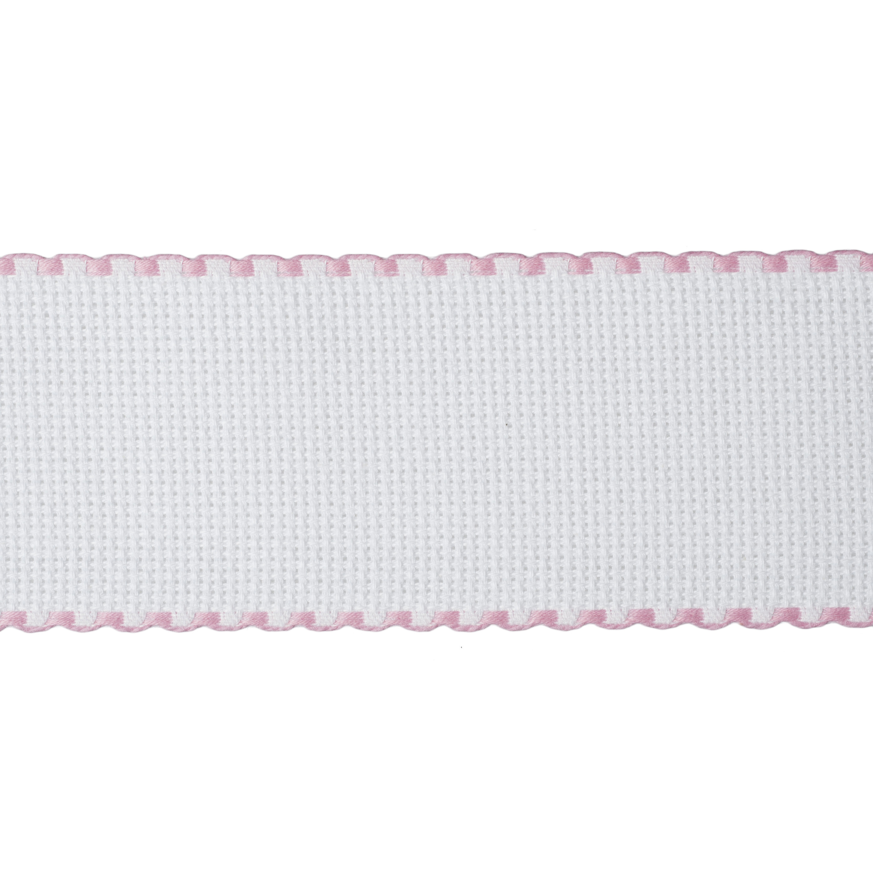 Picture of Needlecraft Fabric: Aida Band: 16 Count: 8m x 50mm: White/Pink Edging