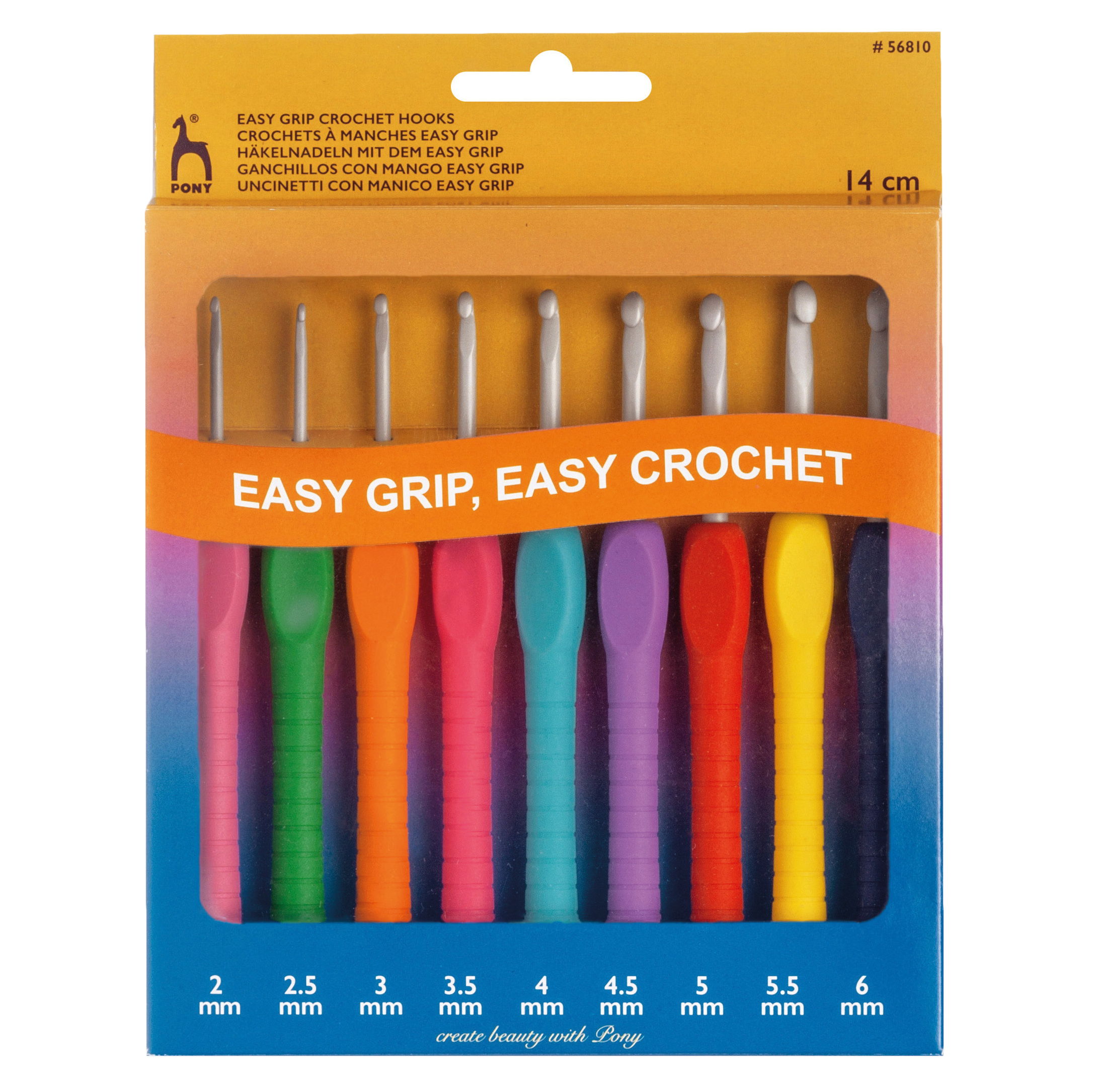 Crochet Hook Set: Easy Grip Handle with Finger Flat: 14cm: Sizes 2.00-6.00mm  - Pony - Groves and Banks