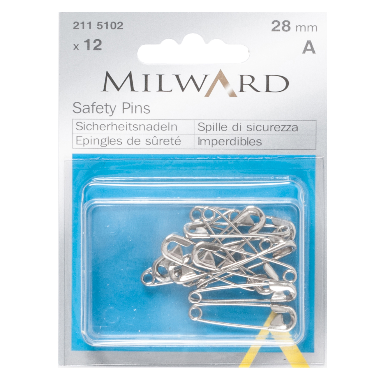 Safety Pins: Silver: 28mm: 12 Pieces - Milward - Groves and Banks