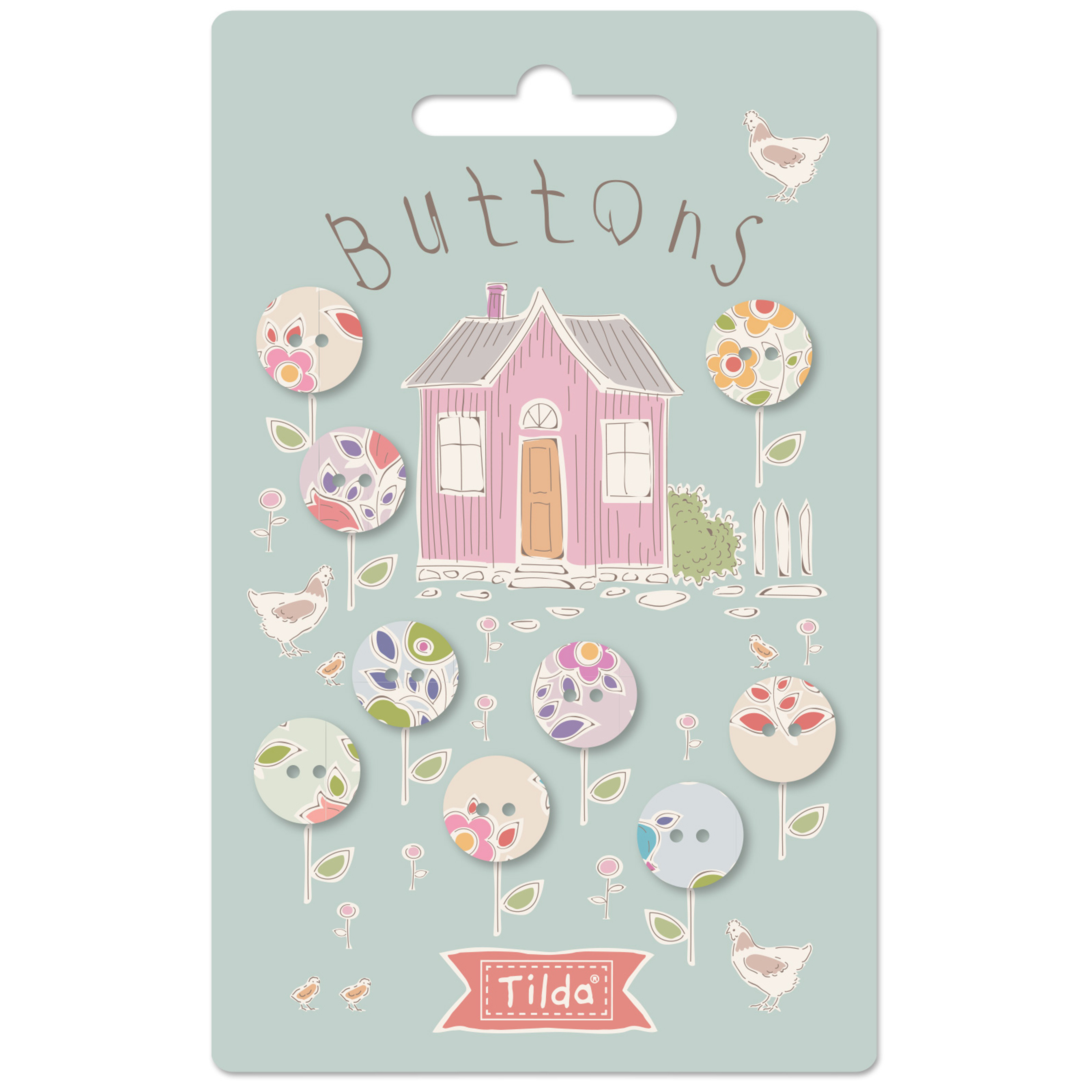 Picture of Buttons: Maple Farm: Tiny Farm: Fabric Covered: 12mm: 9 Pieces