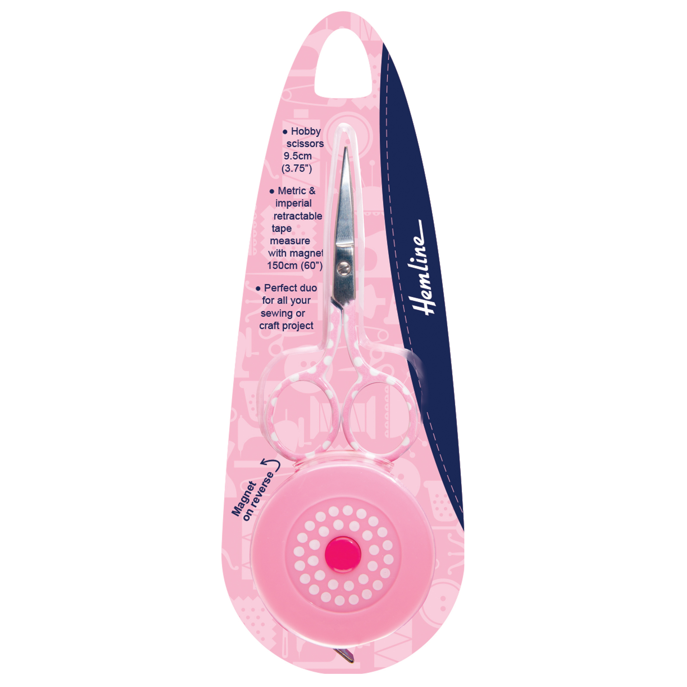 Picture of Scissors: Embroidery: Polka Dot with Tape Measure: Pink: 9.5cm or 3.75in