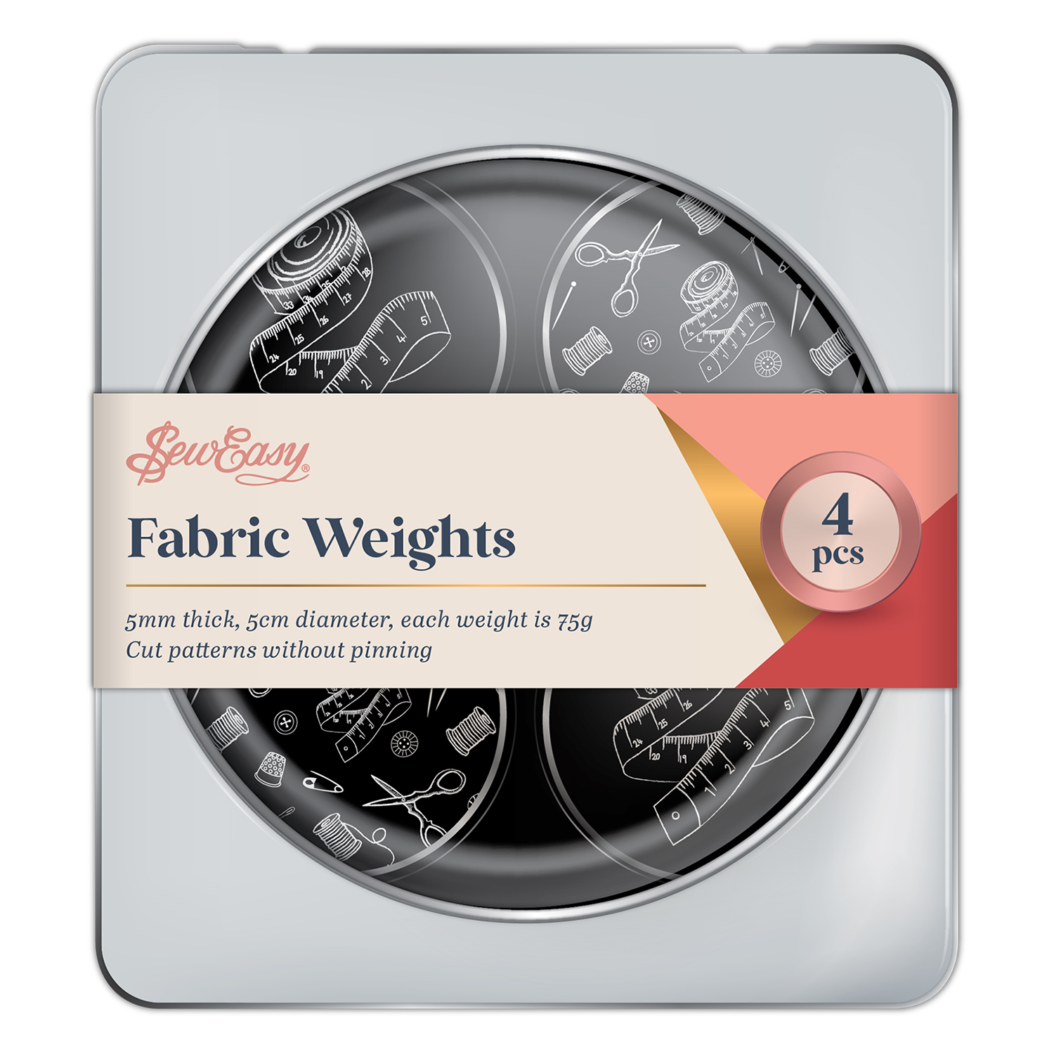Fabric Weights: Tin: Notions: Pack of 4 - Sew Easy - Groves and Banks