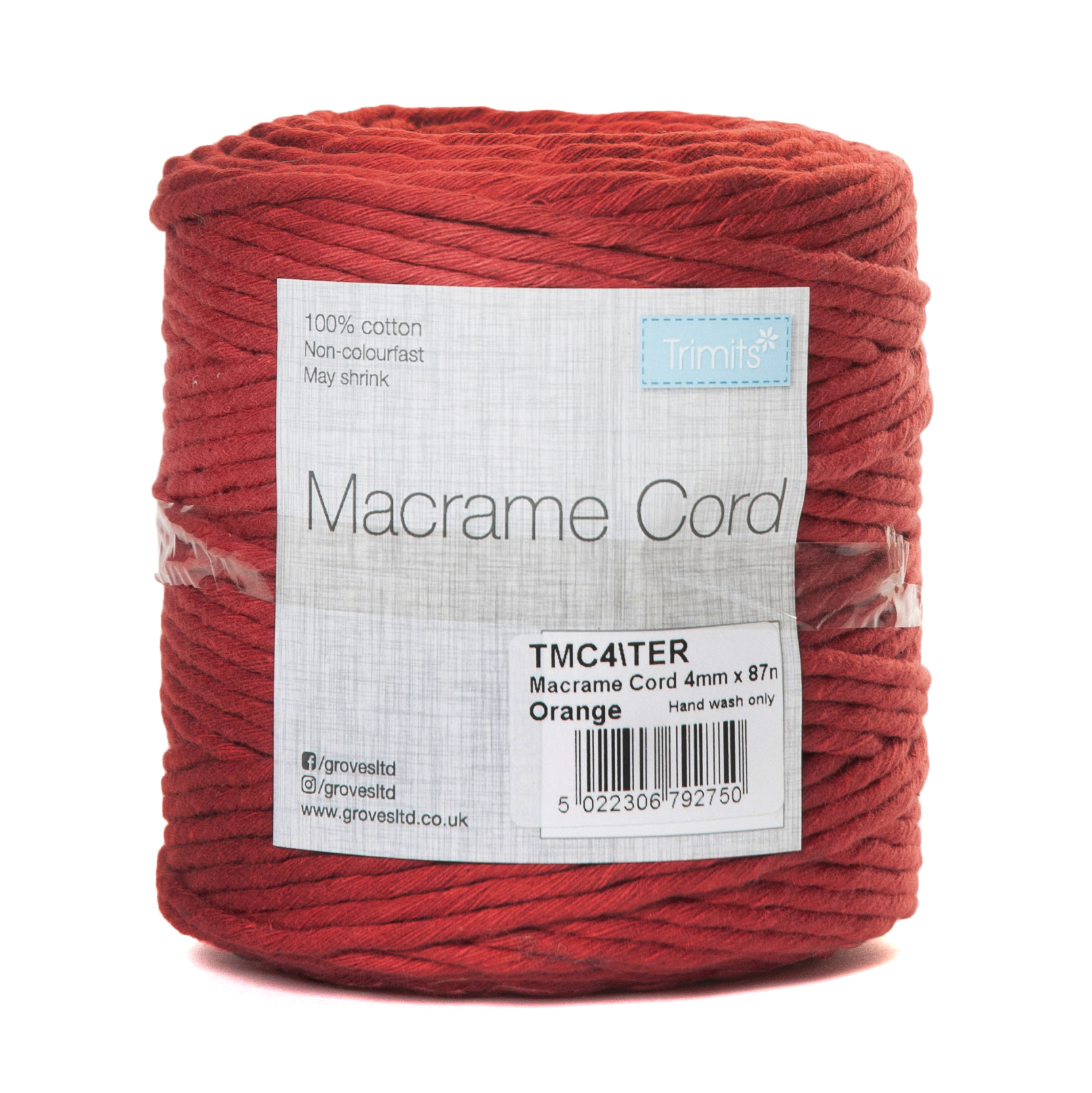 Trim Macramé Cord Cotton 87m x 4mm 0.5kg Terracotta Trimits