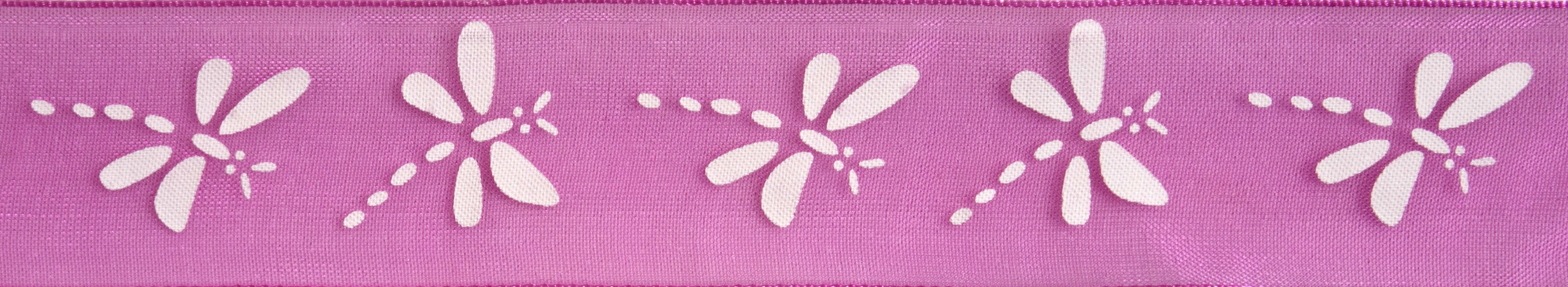 Picture of Ribbon: Organdie Dragonfly: 3m x 25mm: White on Hot Pink