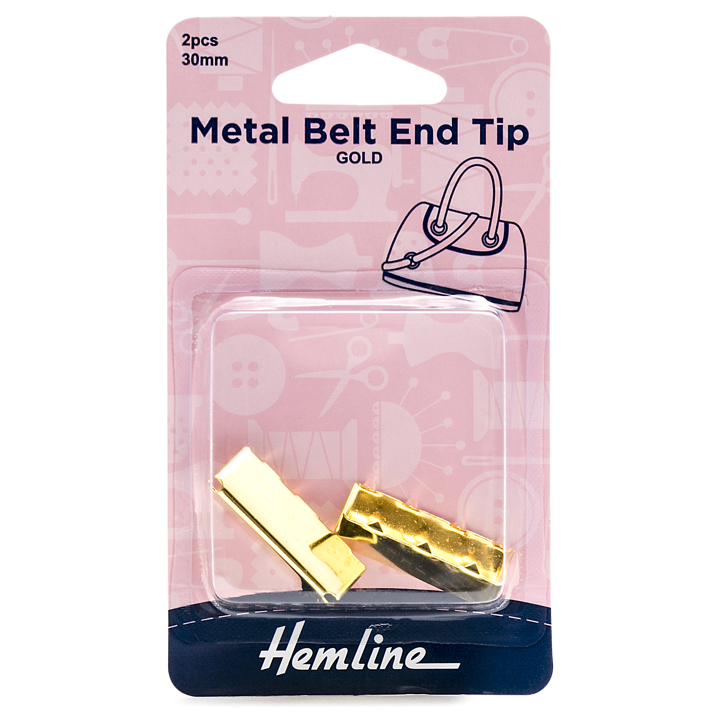 Metal BeltEnd Tips 30mm Gold 2 Pieces Hemline Groves and Banks