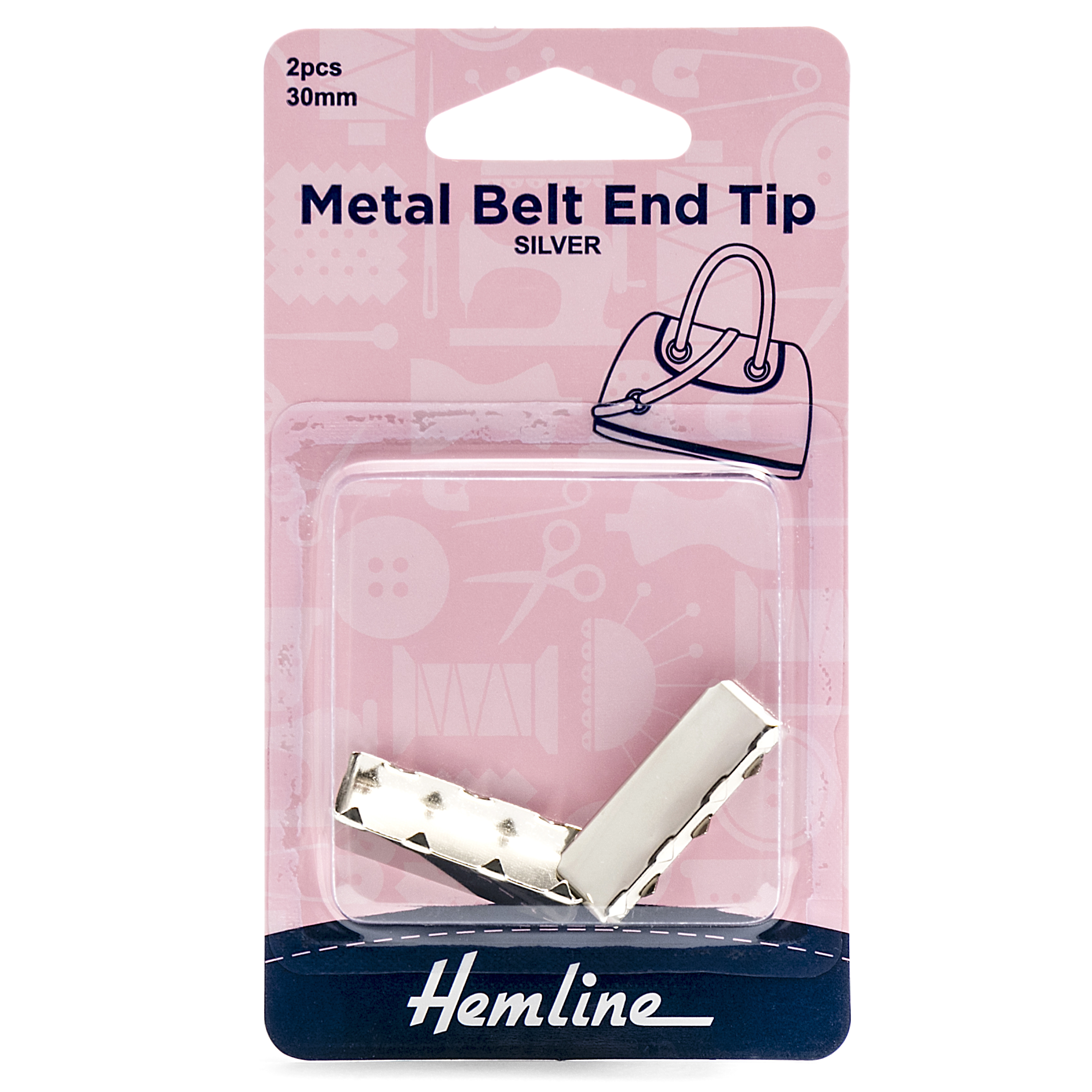 Metal BeltEnd Tips 30mm Silver 2 Pieces Hemline Groves and Banks