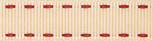 Picture of Ribbon: Stitched Grosgrain: 4m x 15mm: Ivory and Red