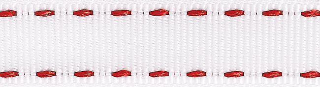 Picture of Ribbon: Stitched Grosgrain: 4m x 15mm: White and Red